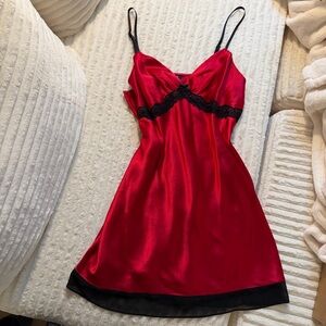 Apt. 9 Red Satin Chemise with Black Lace